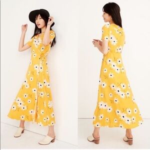 Madewell Puff-Sleeve Wrap Midi Dress in Ikat Floral XS